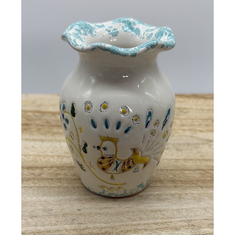 Ceramiche Loi Enzo Handmade Pottery 4” Vase Rooster Dorgali Sardegna Italy
